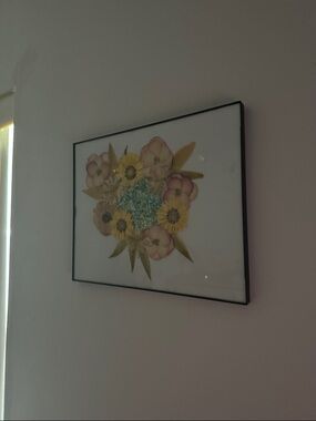 Framed Pressed Flower Art Print - Yellow, Pink, Blue